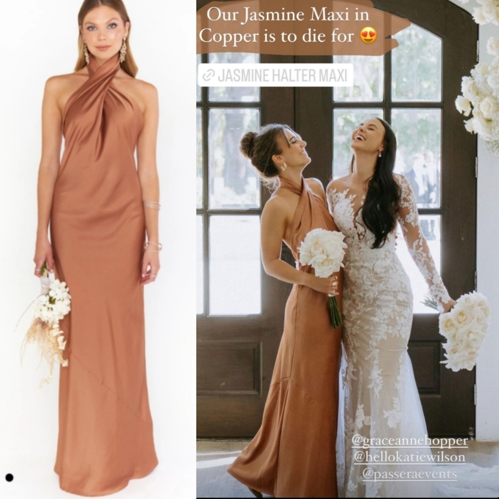 Show Me Your Mumu Jasmine Halter Maxi Dress Womens Small Copper Satin
